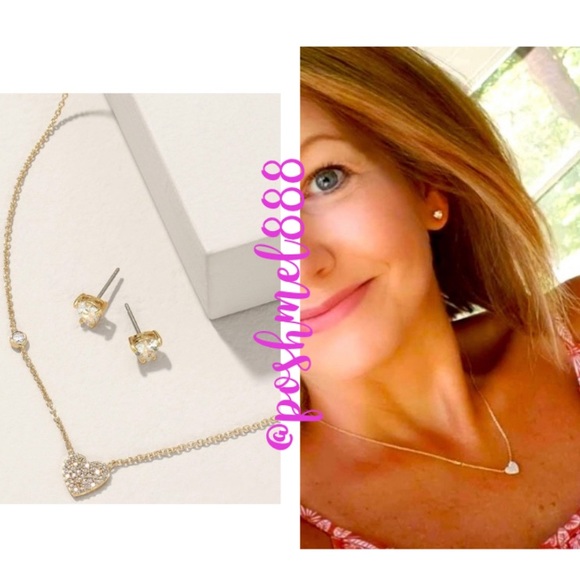 Stella & Dot Jewelry - :: Stella & Dot | Keepsake Gold, Crystal & Pavé Heart Necklace+Earrings Gift Set